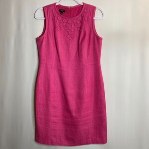 Talbots Petites Pink Linen Sleeveless Dress 3D Fabric Flower Detail Size 6p